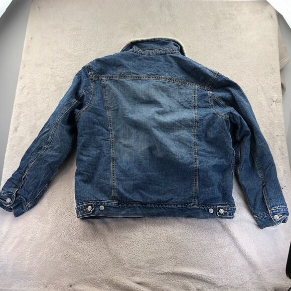 Gap Mens Jean Jacket Size XL Blue Denim Sherpa Lined Collared Button Up Cozy - Picture 13 of 14